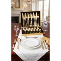 Faqueiro Dourado Premium 24 Peças com Maleta Luxo Faqueiro Dourado Premium 24 Peças com Maleta Luxo