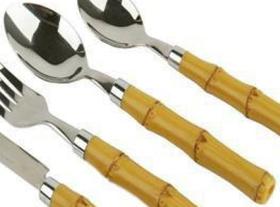 Faqueiro Em Aço Inox Com Cabo De Bambu Incasa - 24 Peças