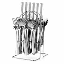 Faqueiro Inox 24 Peças Com Suporte Organizador Prata Jogo De Talheres Aço Inoxidável Mesa Posta Faqueiro Inox 24 Peças Com Suporte Organizador Prata Jogo De Talheres Aço Inoxidável Mesa Posta