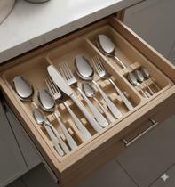 Faqueiro Inox 24 Peças Jogo Talheres Aço Inoxidável Mesa Completa Refeições Diárias Durável Elegante Resistência Conjunto Garfos Facas Colheres