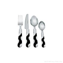 Faqueiro Inox 24 Peças Resina Estampa Poá Preto e Branco BTC