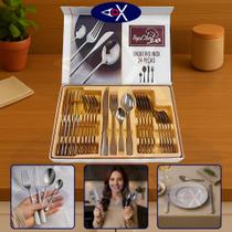 Faqueiro Inox 24 Peças Talheres Refeição Uso Diário Jogo Mesa Resistente Completo Simples
