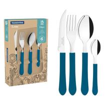 Faqueiro Inox 24Pc Leme Azul Tramontina