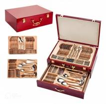 Faqueiro Inox 84 Peças Banhando A Ouro 24k