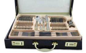 Faqueiro Inox 84 Peças Detalhe Dourado Luxo