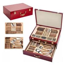 Faqueiro Inox 84 Peças Detalhe Dourado Luxo