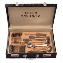 Faqueiro Inox 84 Peças Detalhe Dourado Luxo