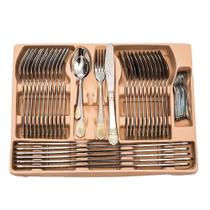 Faqueiro Inox 84 Peças Detalhe Dourado Luxo