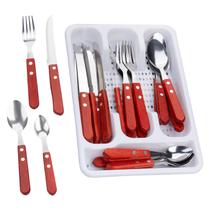 Faqueiro Inox Cabo Madeira com Bandeja Organizadora 24pçs