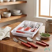 Faqueiro Inox Cabo Madeira com Bandeja Organizadora 24pçs