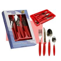 Faqueiro inox jogo de talher com porta talher com 25 peças vermelho Faqueiro inox jogo de talher com porta talher com 25 peças vermelho