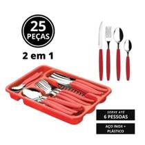 Faqueiro Inox Jogo De Talheres Porta Talher Com 25 Peças Faqueiro Inox Jogo De Talheres Porta Talher Com 25 Peças