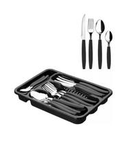 Faqueiro Inox Jogo De Talheres Porta Talheres Com 25 Peças Cor Preto