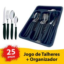 Faqueiro Inox Jogo Talheres Porta Talher 25 Peças Top Premium Cores - Alemão Shops