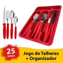 Faqueiro Inox Jogo Talheres Porta Talher 25 Peças Top Premium Cores - Alemão Shops