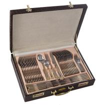 Faqueiro Inox Luxo 84 Peças Dourado com Maleta