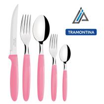 Faqueiro Ipanema com Lâminas em Aço Inox e Cabos de Polipropileno Cor Rosa com Pote Plástico 30 Peças - Tramontina