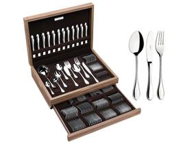 Faqueiro Italy 130 Peças em Aço Inox com Facas de Mesa Forjadas Acabamento Alto Brilho com Estojo de Madeira Tramontina 66932/227