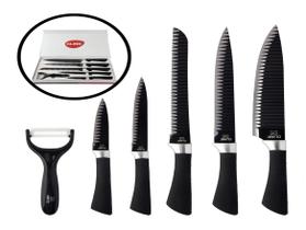 Faqueiro Jogo de Facas Kit 6 Peças Clink Com Descascador Aço Inox Linha Cheff, embalagem caixa