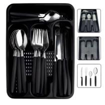 Faqueiro Jogo De Talheres Inox C/ Porta Talher Com 17 Peças Cor Preto Faqueiro Jogo De Talheres Inox C/ Porta Talher Com 17 Peças Cor Preto