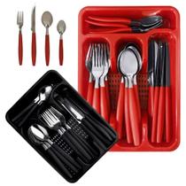 Faqueiro Jogo de Talheres Inox C/ Porta Talher Com 25 Peças - Colher Faca Garfo Sobremesa Organizador Gaveta - PANAMI