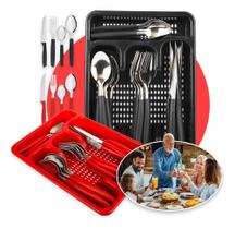 Faqueiro Jogo De Talheres Inox C/ Porta Talher Com 25 Peças Faqueiro Jogo De Talheres Inox C/ Porta Talher Com 25 Peças