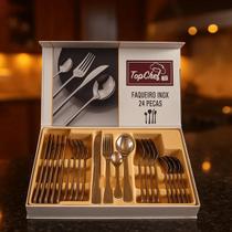 Faqueiro Jogo De Talheres Inox Prata Luxo Mesa Posta Premium Garfo Faca Colher Sobremesa Elegante Presente