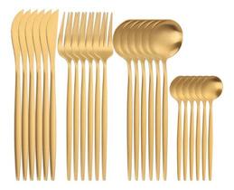 Faqueiro Jogo de Talheres Jantar Dourado Aço Inoxidável Com Garfo Faca Colher e Colher de Sobremesa 24 Peças