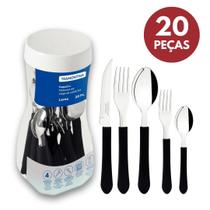 Faqueiro Jogo De Talheres Leme 20 Peças Tramontina Lâminas Em Aço Inox Cabo Polipropileno Brilho Cozinha