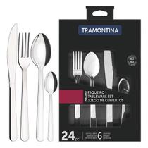 Faqueiro Jogo de Talheres Tramontina Kit 24 Peças Aço Inox Malibu Talher Otima Qualidade Garfo Faca e Colher