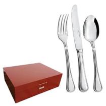 Faqueiro Louvre 130 Peças Aço Inox 18/10 3MM Com Estojo de Madeira Fracalanza