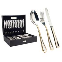 Faqueiro Louvre 130 Peças Aço Inox 18/10 3MM Friso Ouro Com Estojo Fracalanza