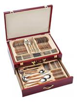 Faqueiro Luxuoso Inox 84 Peças Banhando A Ouro 24K Faqueiro Luxuoso Inox 84 Peças Banhando A Ouro 24K