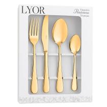Faqueiro Lyor Positano 24 Peças Aço Inox Dourado Conjunto de Talheres