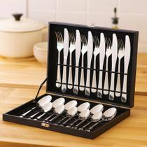 Faqueiro maleta premium kit 24 peças conjunto talheres inox estojo madeira completo luxo presente casamento chá de cozinha