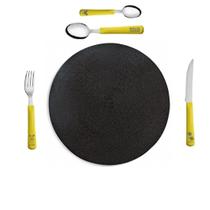 Faqueiro Mickey - Amarelo 24 peças com jogo americano preto 6 pessoas