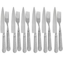 Faqueiro Nobre 12 Peças Churrasco Prateado Garfos e Facas Aço Inox Jantar Churrascaria