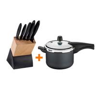 Faqueiro Plenus 6 Pç + Panela Pressão 4,5 Grafite Tramontina