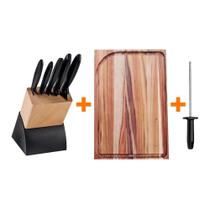 Faqueiro Plenus 6Pç + Tábua 49X35 + Chaira 8 Pol Tramontina