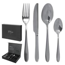 Faqueiro premium aco inox c/24 pcs toulouse prata florarte - Flor Arte