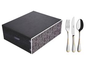 Faqueiro Renascença 130 Peças em Aço Inox e Detalhes em Ouro com Facas de Mesa e Estojo de Madeira Tramontina 66929/242