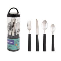 Faqueiro Riviera Com Garfos Facas Colheres Para Jantar Com Cabo Preto - 24 Peças - Brinox