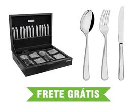 Faqueiro Sonata 101 Peças em Aço Inox com Facas de Mesa Forjadas Acabamento Brilho com Estojo de Madeira Tramontina 66912/214