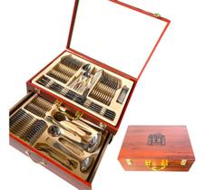 Faqueiro super luxo premium hastens inox 84 peças maleta de madeira a