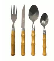 Faqueiro Talher Em Aço Inox Bambu 16 Peças Garfo Faca Colher Faqueiro Talher Em Aço Inox Bambu 16 Peças Garfo Faca Colher