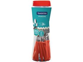 Faqueiro Talheres Conjunto 24 Peças Ipanema Vermelho Aço Inox Facas, Garfos e Colheres Cabos Resistente, LavaLouças