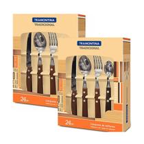 Faqueiro Tramontina 24 Peças Tradicionais Sortidos com Laminas de Aço Inox e Cabos de Madeira 2 Unidades 22299050X2