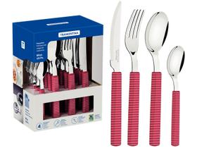 Faqueiro Tramontina Bliss com Lâminas em Aço Inox e Cabos de Polipropileno Viva Magenta 16 Peças