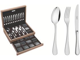 Faqueiro Tramontina Classic em Aço Inox com Facas de Mesa Forjadas Acabamento Brilho e Estojo de Madeira 130 Peças