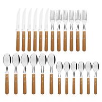 Faqueiro Tramontina Dynamic com Lâminas em Aço Inox e Cabos de Madeira Natural 24 Peças